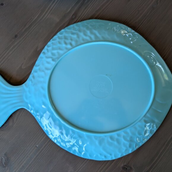 2 Sigrid Olsen Melamine Teal Mint Blue Large Fish Shaped Serving Platters Kitsch - Picture 3 of 13